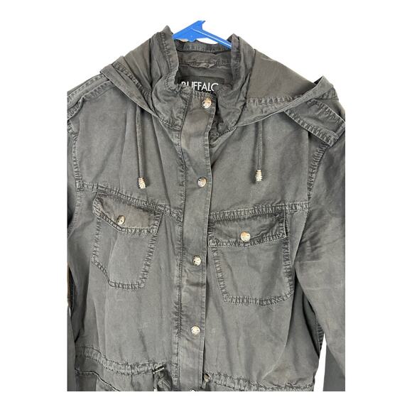 Black Cargo Jacket utility Buffalo David Bitton Cotton Coat Small Womens Pockets - Picture 2 of 8